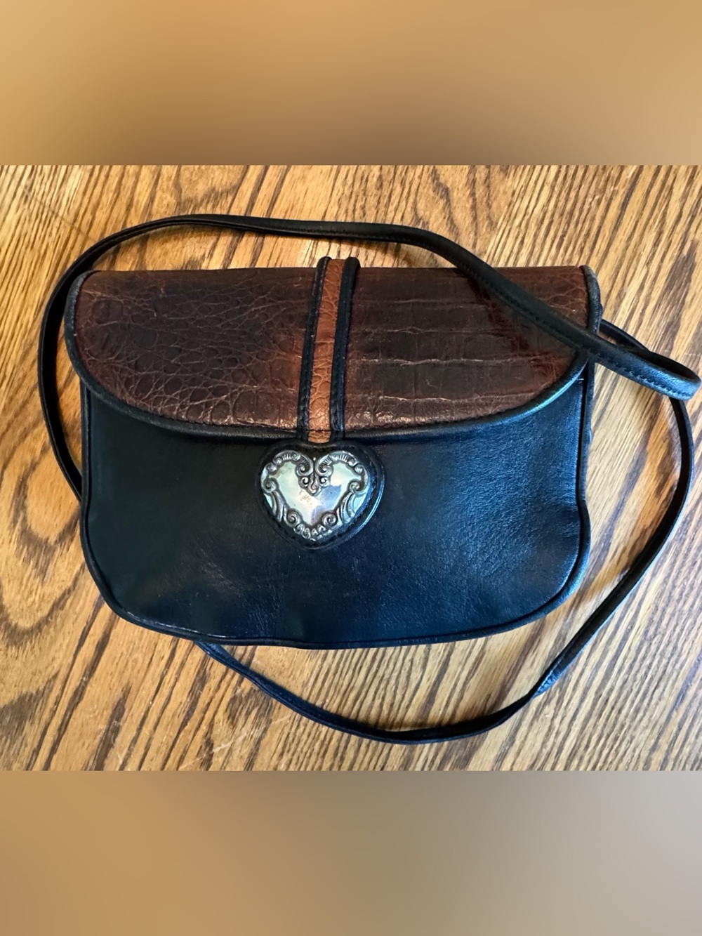 Brighton Black and Brown Leather Shoulder Bag with Heart Crossbody Purse